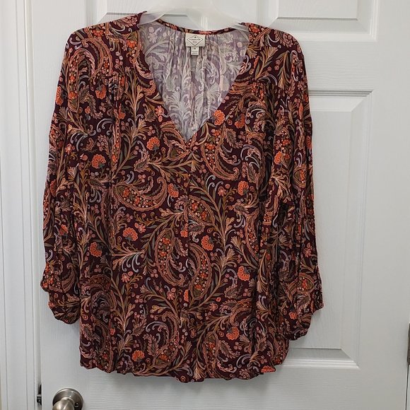 St. John's Bay Tops - Soft, Slinky, pull over, purple, orange, paisley print tunic blouse 3X, NWT
